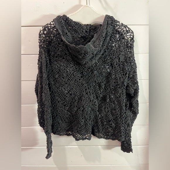 🖤 VINTAGE •IN-WEAR black crochet hoodie cardigan – Size S - Picture 8 of 10